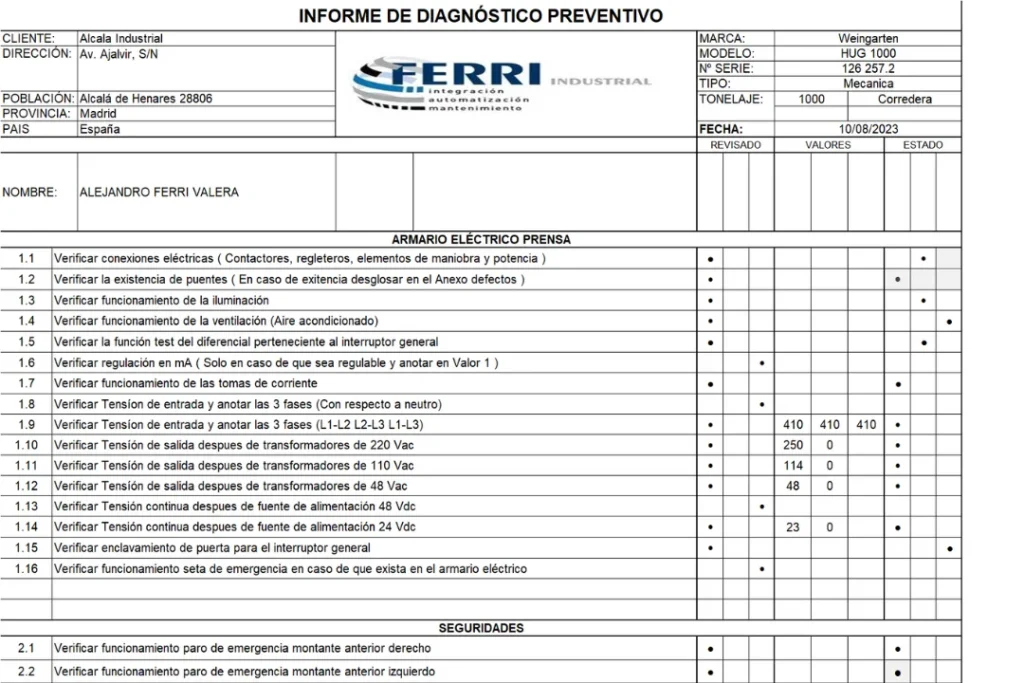 Ferri Industrial Mantenimiento Preventivo y Correctivo